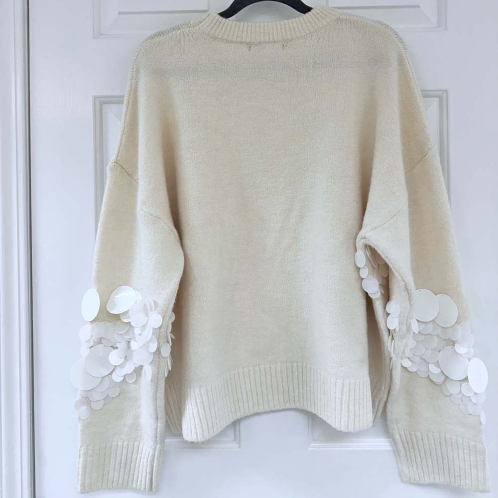 New! Anewsta Elegant Cream Crew Neck Sweater with White Sequins, XL - Picture 7 of 8
